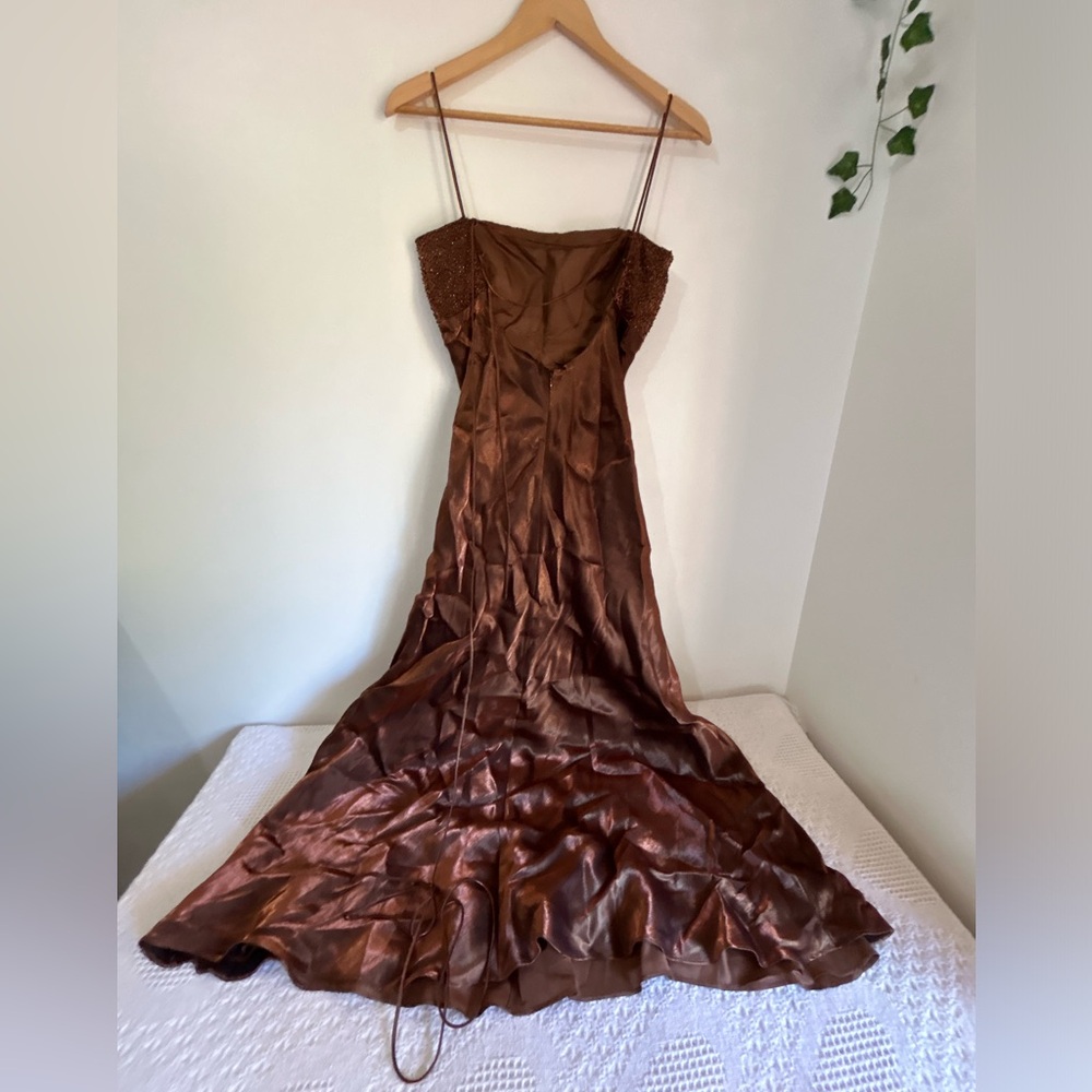 Betsy & Adam Chocolate Brown Satin Gown